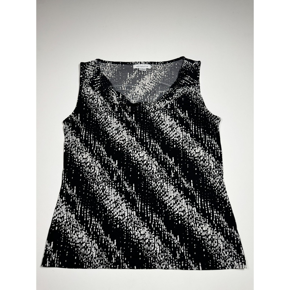 Liz‎ Claiborne Tank Top Womens L Black White Abstract Career Stretch Sleeveless